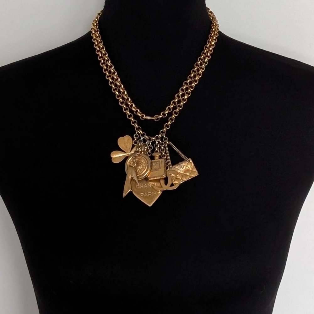 CHANEL Lucky Seven Charm Necklace Vintage 1995 Karl Lagerfeld RARE